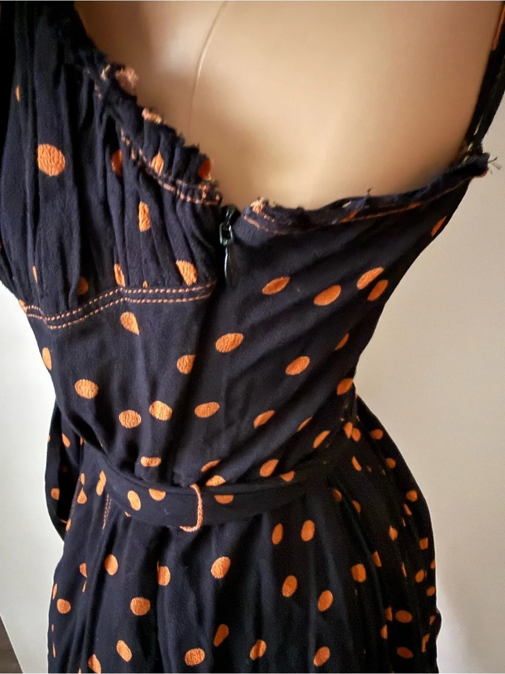 Free People Black Mini Romper with Orange Polka Dots